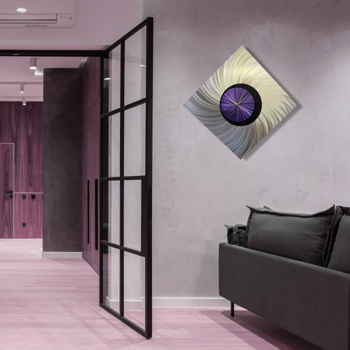 REMOVED BRAND - Wholesale Wall Clock - Orthodox | Large Metal Wall Art | Purple Silver Modern Clock1