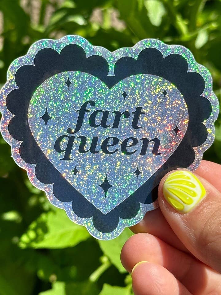 Fart Queen Glittery Scalloped Heart Sticker for wholesale by ShlemonArt
