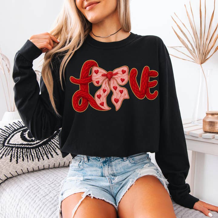 Faux Yarn Crochet Valentine's Day LOVE Shirt, Bow Sweater
for wholesale by Glaime