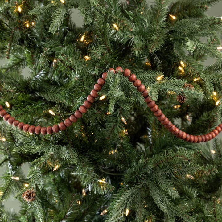9' SMALL ROUND DARK STAINED WOOD BEAD GARLAND for wholesale by Ragon House