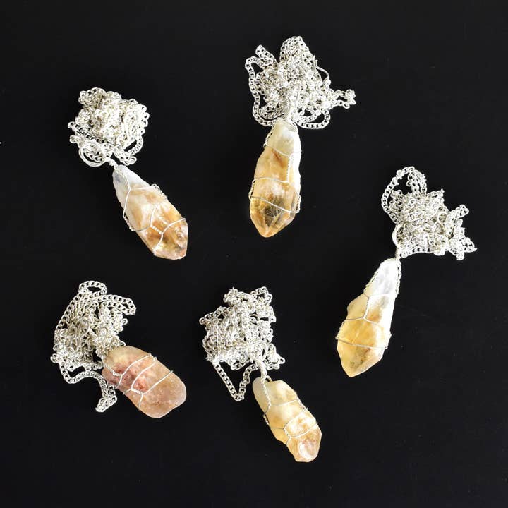 Soothing Crystals - Wholesale Individual Charm/Pendant - Raw Citrine Pendants, Rough Citrine Wire Wrapped Pendants