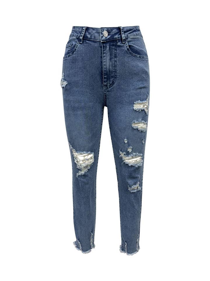 Medium Distressed Raw Hem Jeans with Pockets for wholesale on Faire