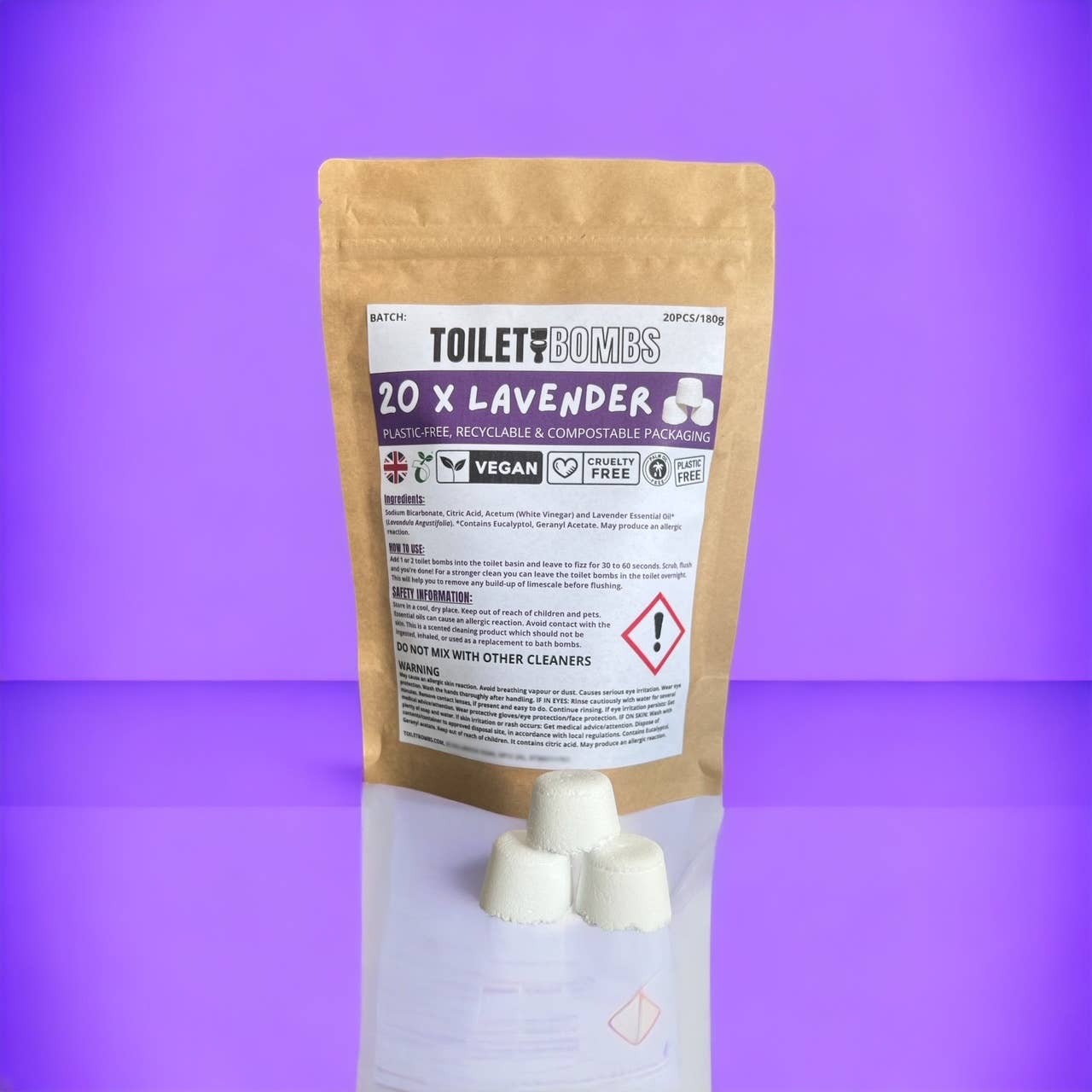 Eco Earth Market - Vendita all'ingrosso Detergenti per WC - Bombe rinfrescanti per WC alla lavanda, 20 per confezione