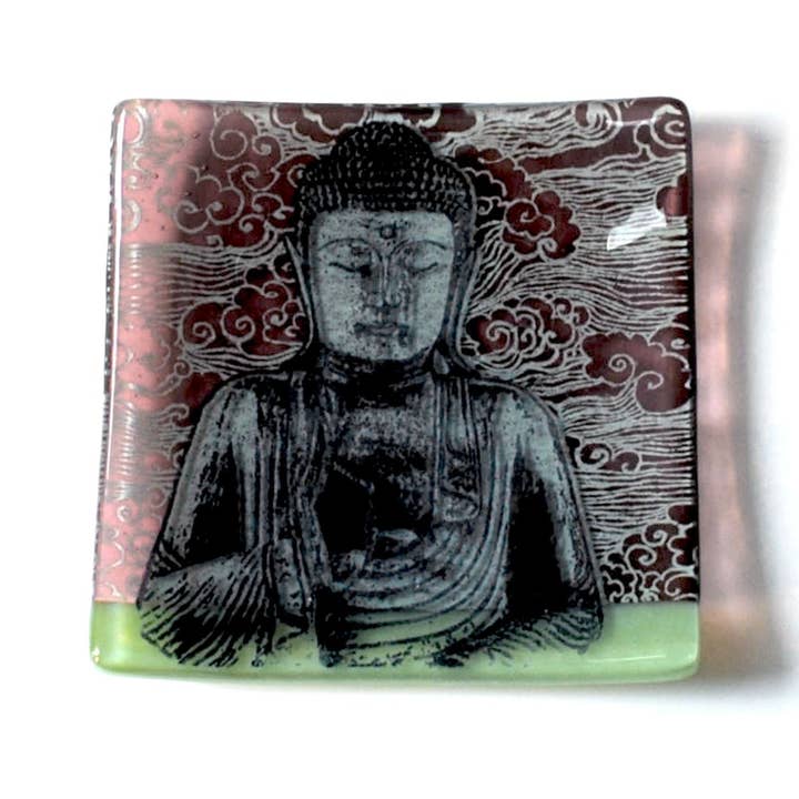 Buddha Fused Glass 4.5" Catch-all Dish for wholesale by Kiku Handmade | Contemporary Fused Glass Home Goods