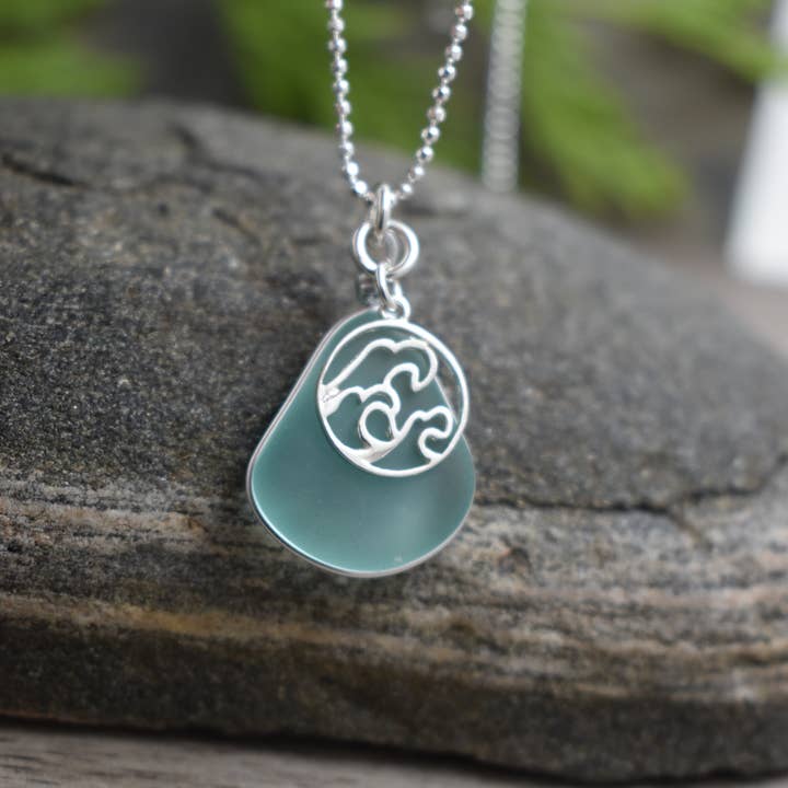 Eco glass "Ocean Wave" silver necklace for wholesale by Whitelotus Design