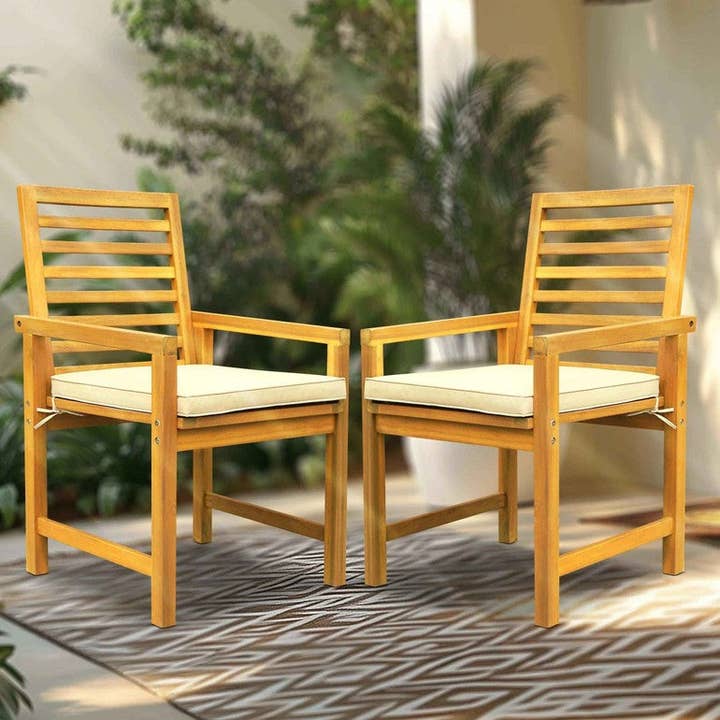 Tranquillo Solara Acacia Wood Outdoor Chairs Set of 2 with Cushions for Stylish Outdoor Seating for wholesale by Dhintra