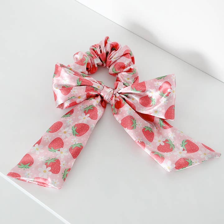 Coconut Lane - Wholesale Scrunchie - Women's - Satin Bow Scrunchie - Berry Cute Strawberry