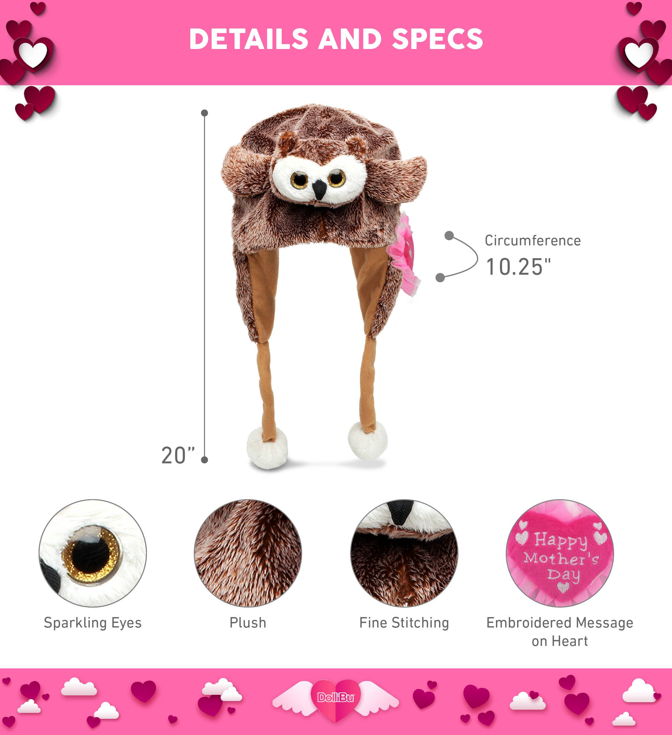 Cota Global - Wholesale Kids Hat - Kids - Plush Mothers Day Heart - Super Soft Plush Hat - Owl2