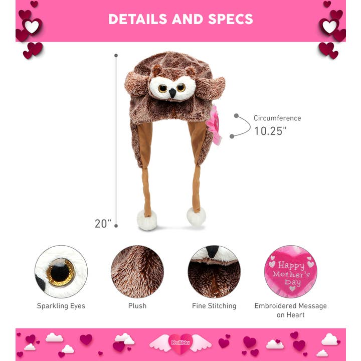 Cota Global - Vendita all'ingrosso Cappello - Bambini - Cappello di Peluche per la Festa della Mamma - Cuore Super Morbido - Gufo2