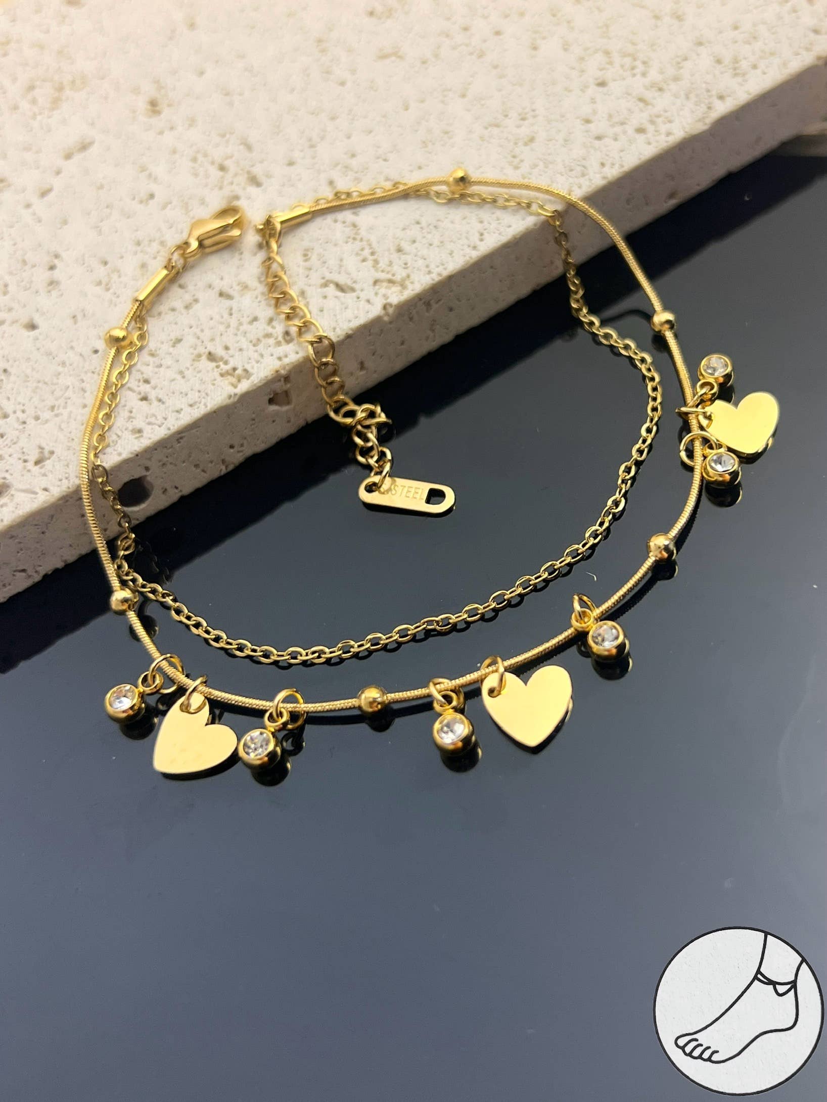 COSMOS - Vendita all'ingrosso Cavigliere - Cavigliera in acciaio inox con ciondolo a forma di cuore1