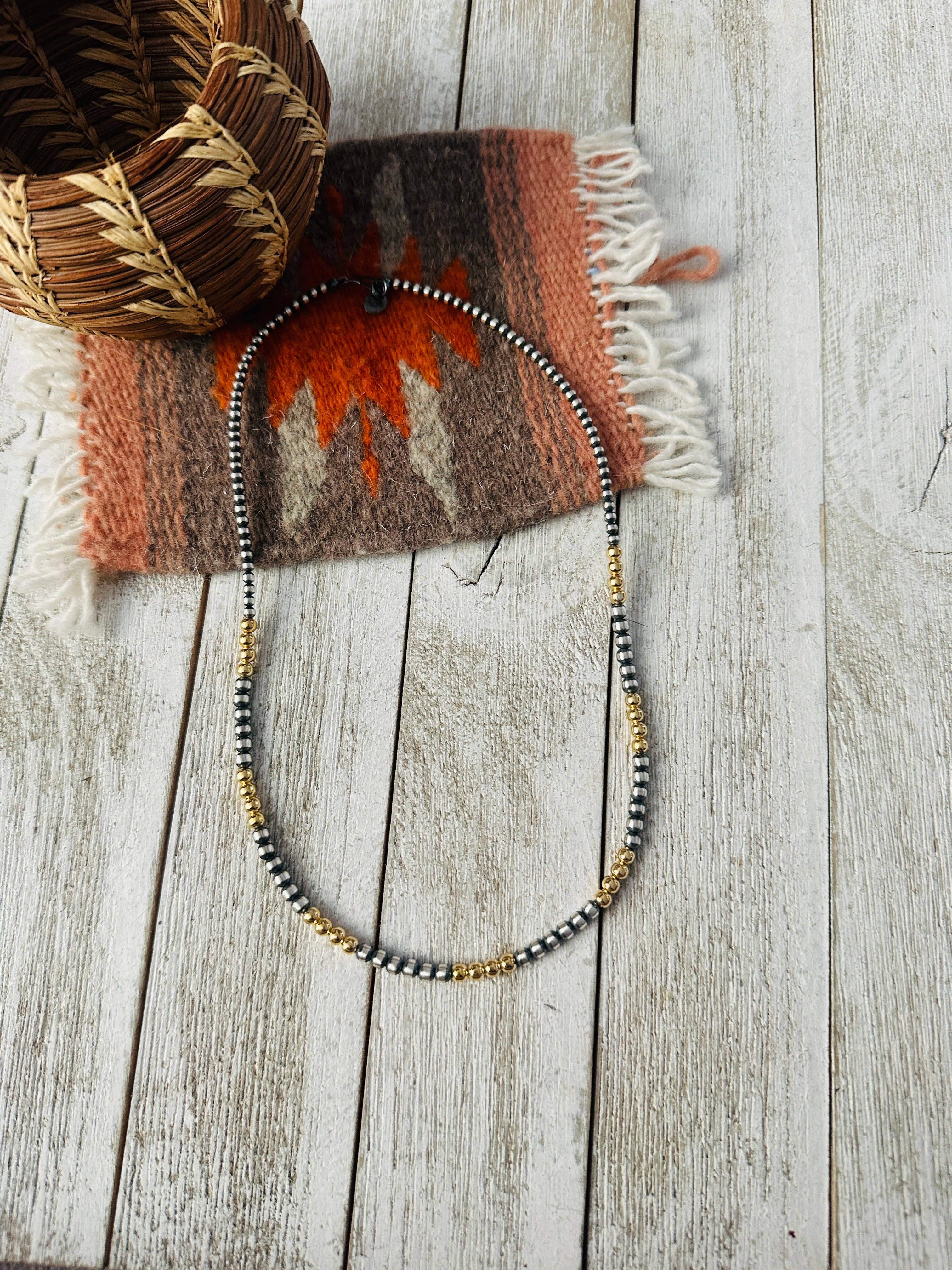 Nizhonitradersllc - Wholesale Beaded/Pearl Necklace - Navajo Sterling Silver & Gold Beaded Necklace1