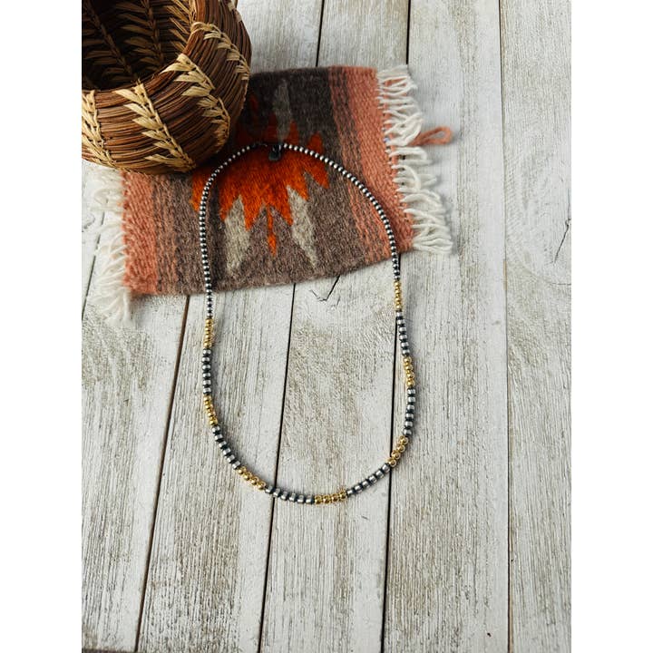 Nizhonitradersllc - Wholesale Beaded/Pearl Necklace - Navajo Sterling Silver & Gold Beaded Necklace1