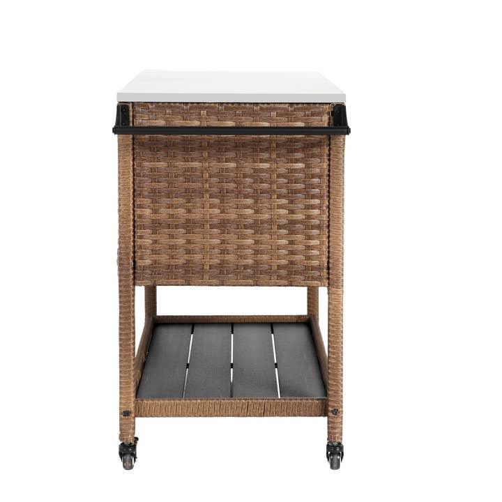 39F Inc. - Wholesale Bar Cart - Brown Outdoor Wicker Bar Cart with Glass Top & Wheels8