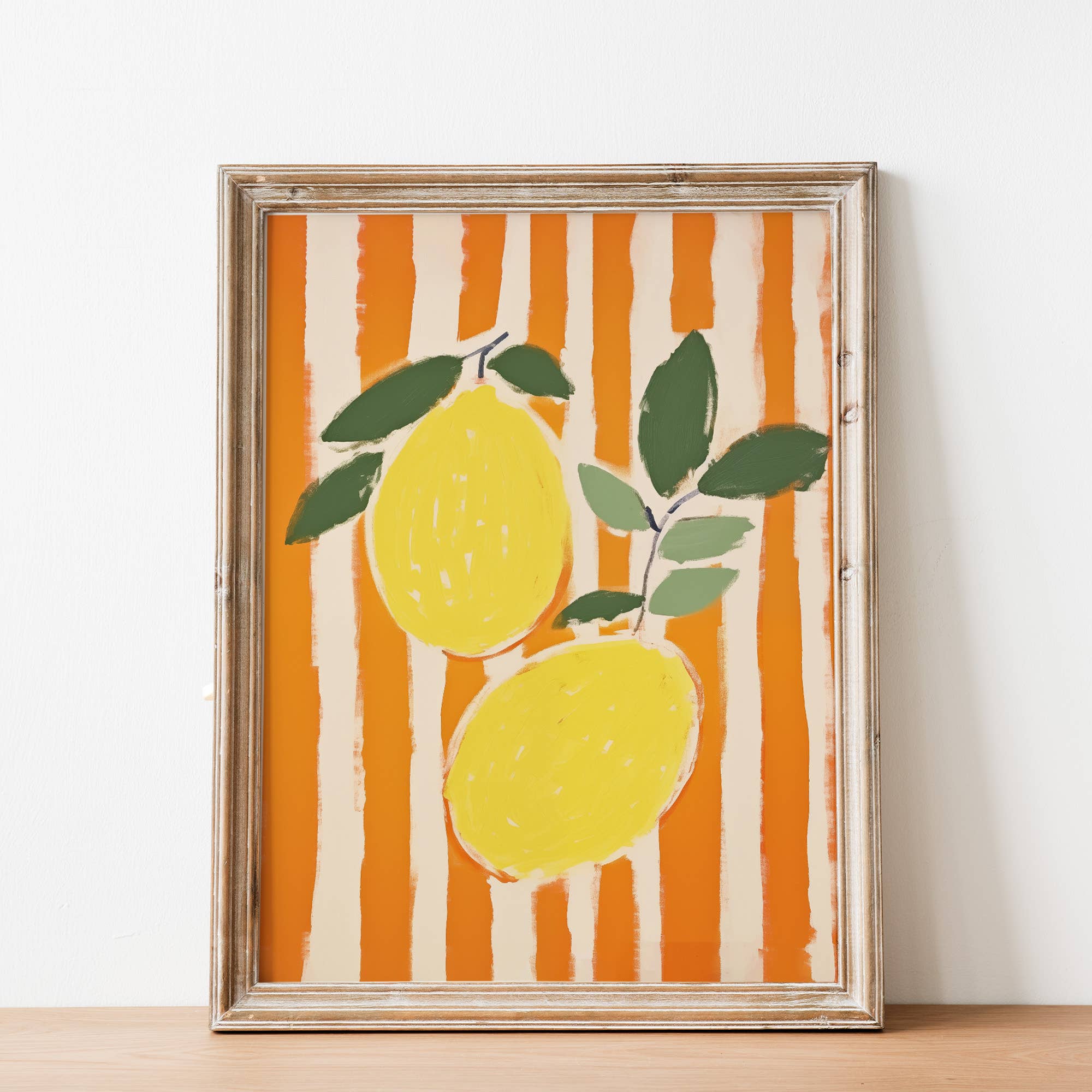 Sugar & Canvas - Wholesale Art Print - Lemons on Orange Stripes Aesthetic Art Print MA1331
