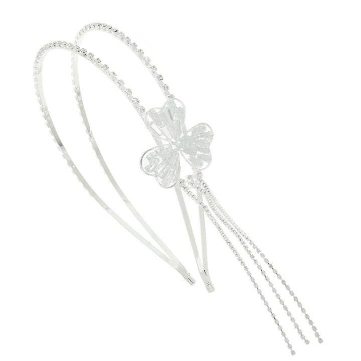 SP Sophia Collection - Wholesale Fashion Headband - Women's - Three Leaf Clover Tassel Rhinestone Double Layer Headband1