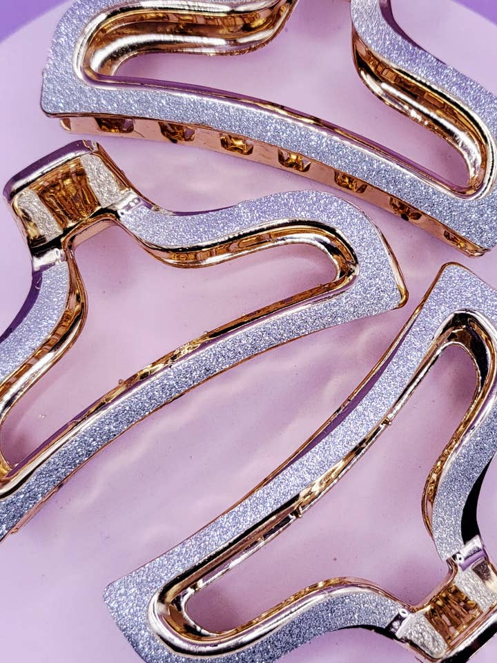 Glitter Silver Hair Clamps Pack of 12 for wholesale by Arya Jewellery Wholesale