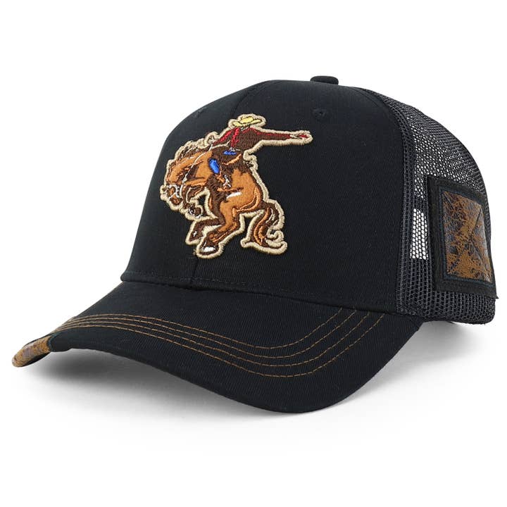 Sort Sort 2 Rodeo Hest Broderet Mesh Ryg Baseball Kasket for engroshandel på Faire