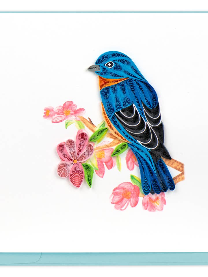 Quilled Bluebird on Flower Branch Greeting Card for wholesale by Quilling Card