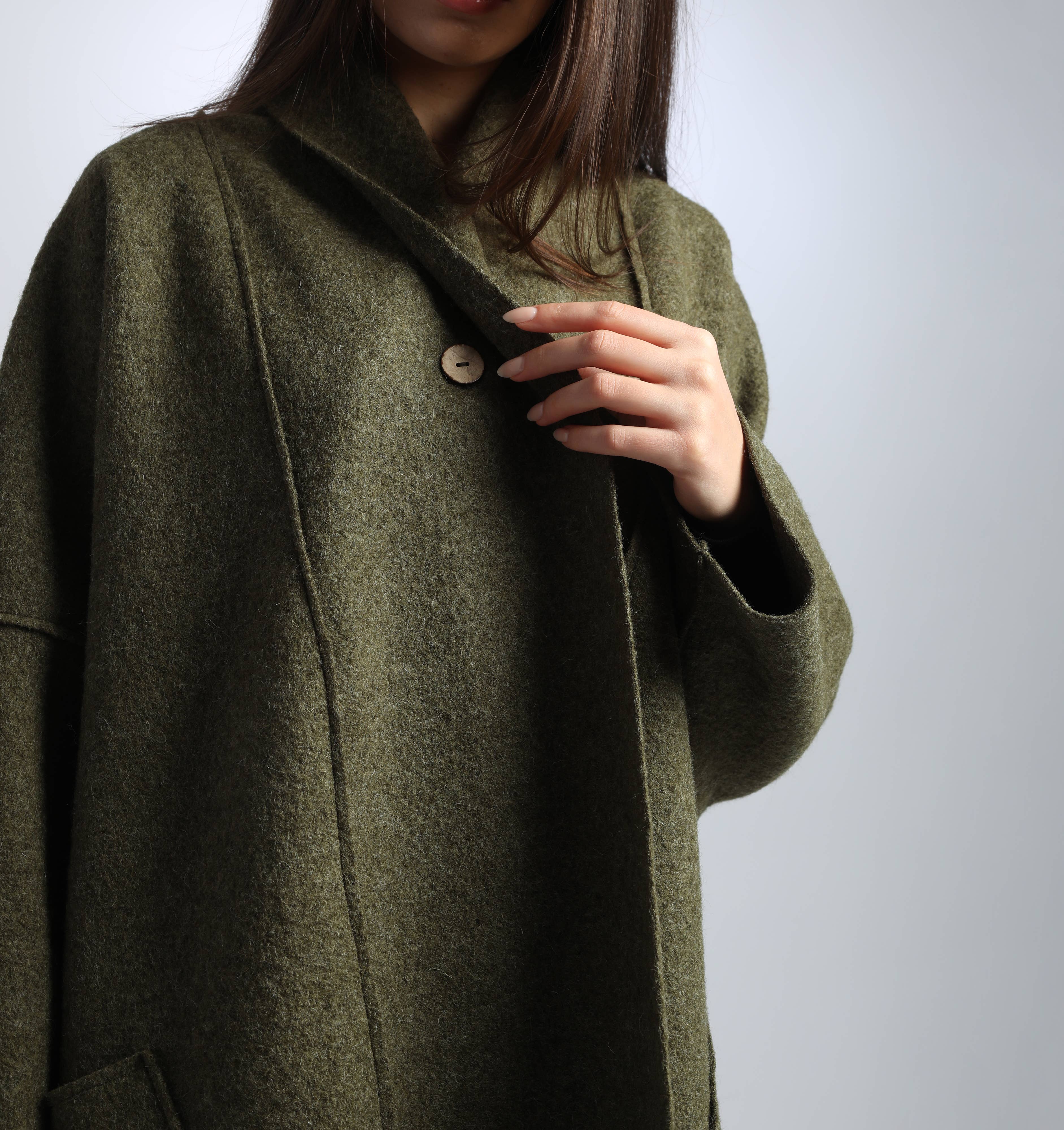 Knotium - Vente Manteau – femme - Veste ample en laine bouillie non doublée ELLA7