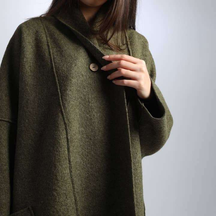 Knotium - Vente Manteau – femme - Veste ample en laine bouillie non doublée ELLA7