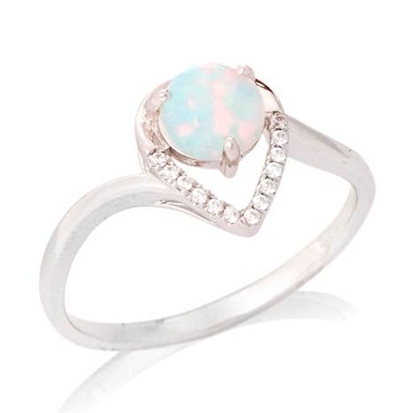 Ring with round opal and zirconium oxide, sterling silver for wholesale by OPALOOK France