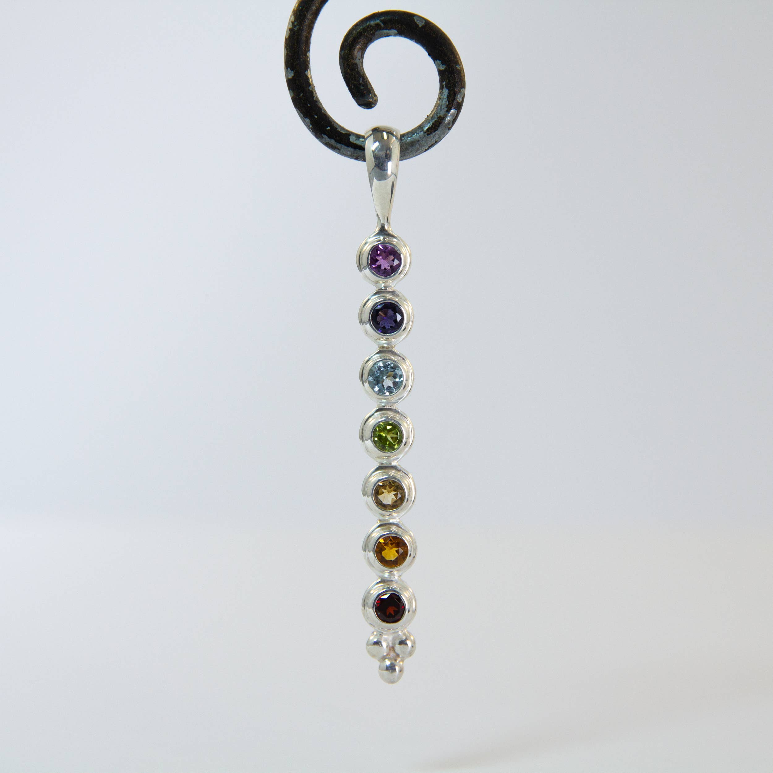 Ajmer by Jodi - Wholesale Individual Charm/Pendant - Large Chakra Pendant in sterling silver ~ 7 faceted 4mm gems6