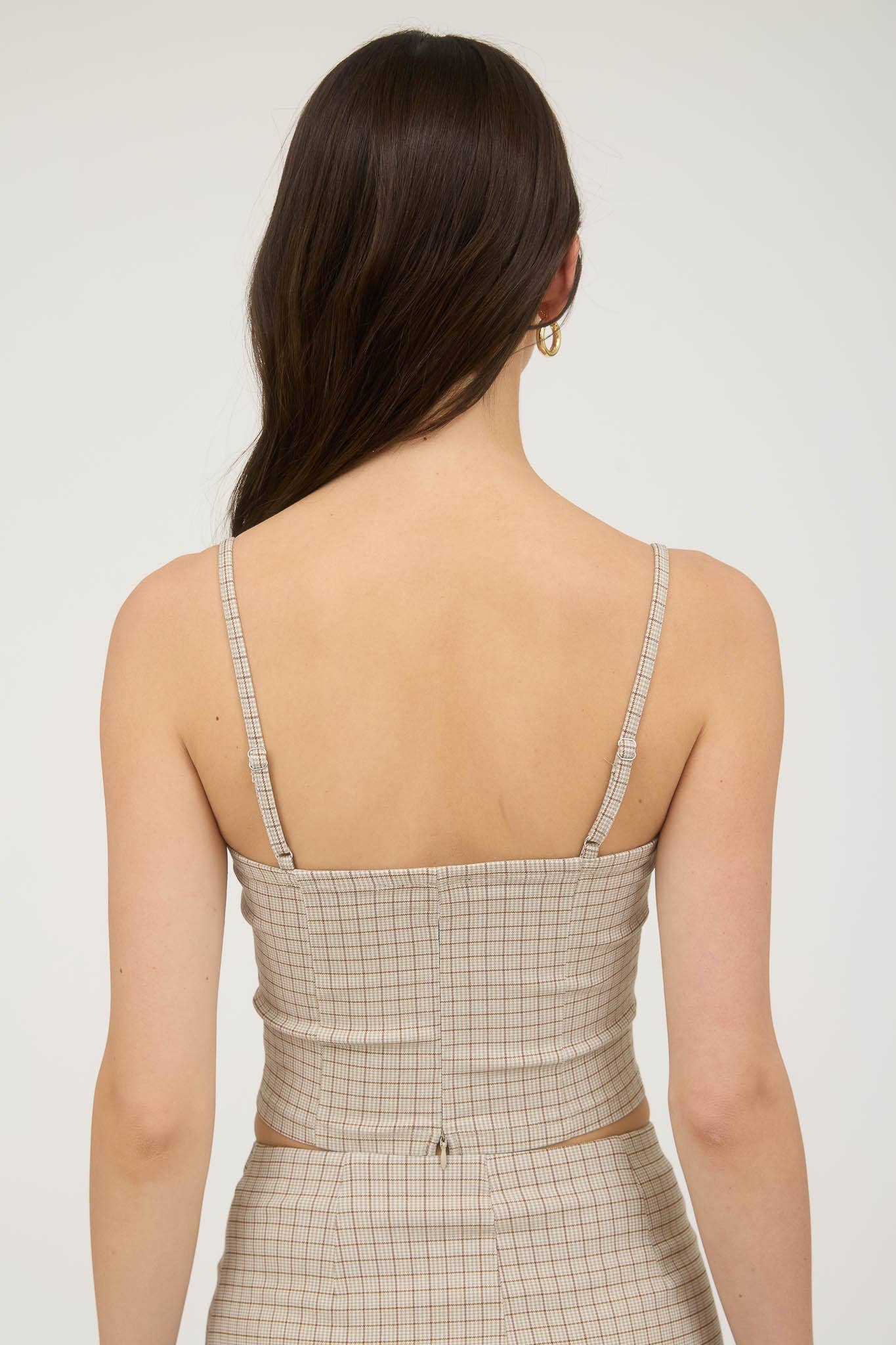 The Workshop Studio – wholesale Blouse – Women’s – PLAID LACE TRIM FRONT TIE SPAGHETTI STRAP CROP TOP6