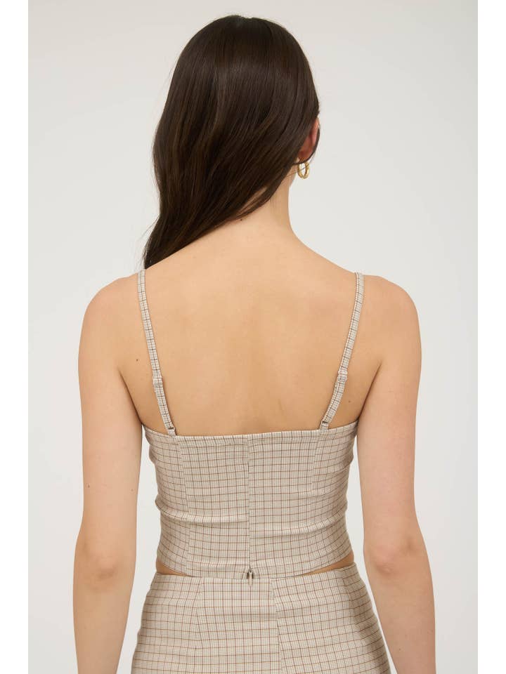 The Workshop Studio – wholesale Blouse – Women’s – PLAID LACE TRIM FRONT TIE SPAGHETTI STRAP CROP TOP6