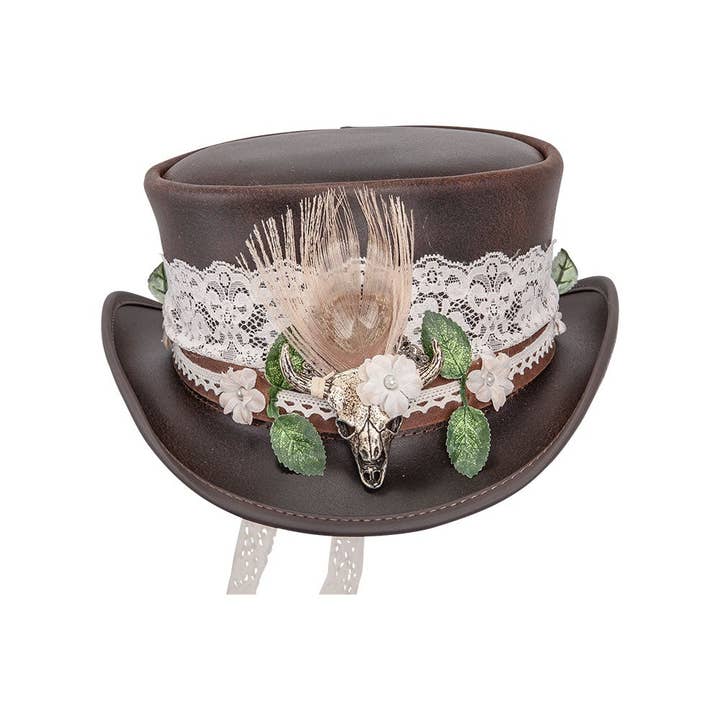 Brown Genuine Leather Top Hat - Style Marlow True Love Hat Band for wholesale on Faire