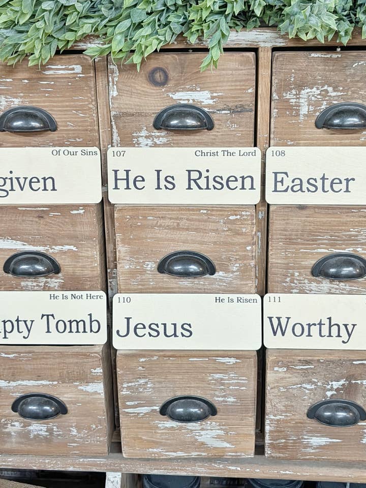Set of Wooden Vintage Flashcards Religious Spring for wholesale by Redeemed Decor