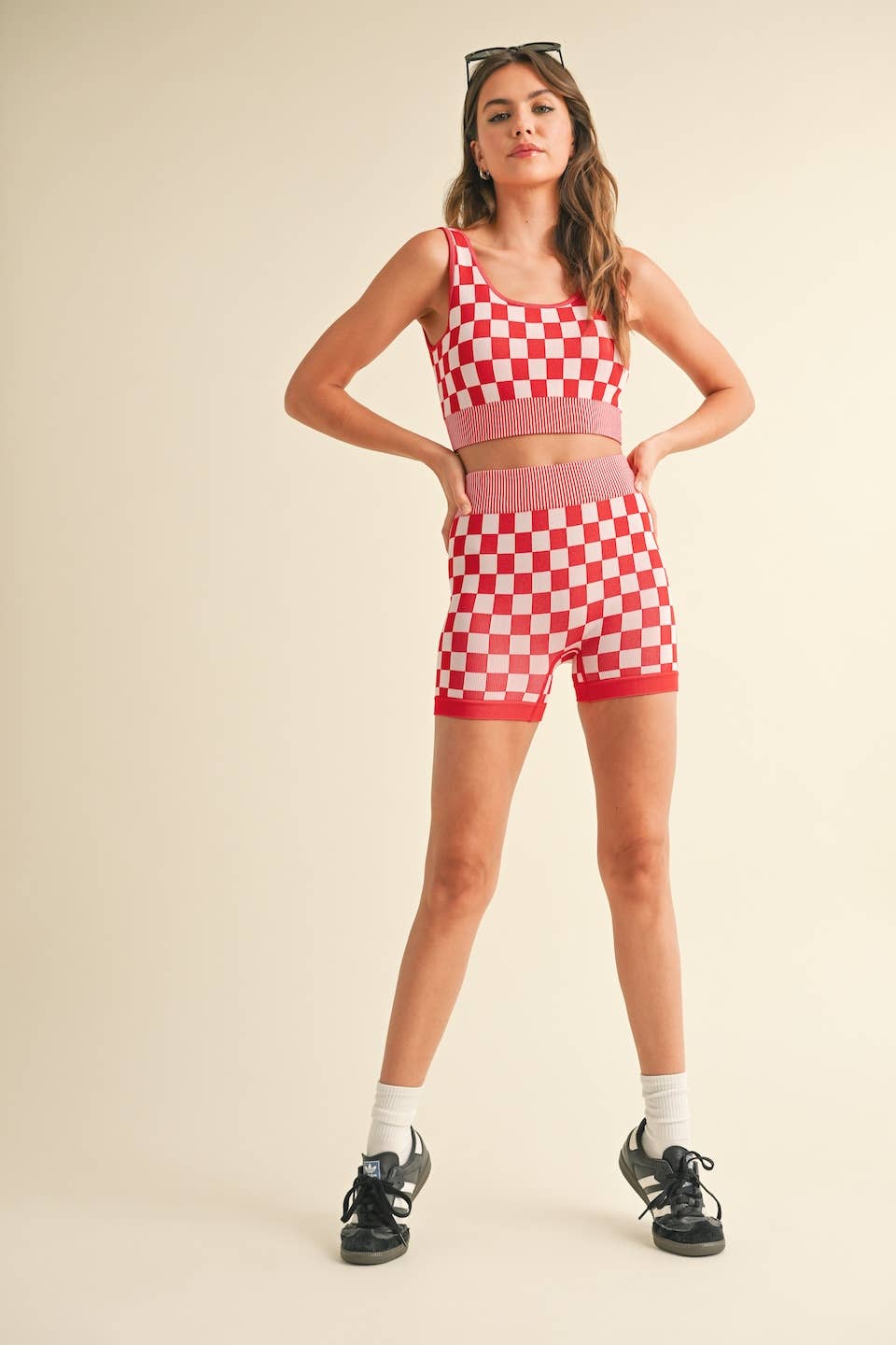 KIMBERLY C - Wholesale Activewear Set - Women's - Checkmate Cropped Two Piece Set18