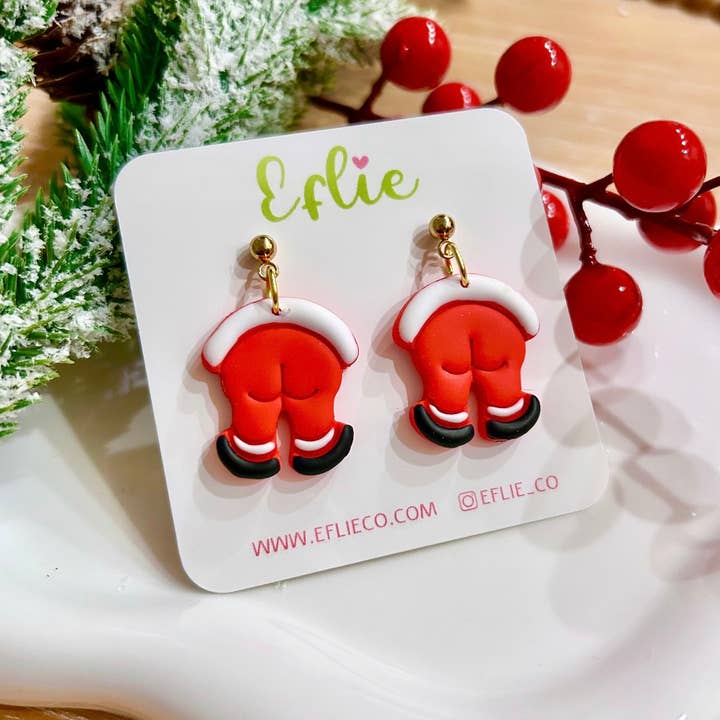 Eflie - Wholesale Dangle Earrings - Santa Claus Behind Christmas Funny Earrings Gift Idea Holida