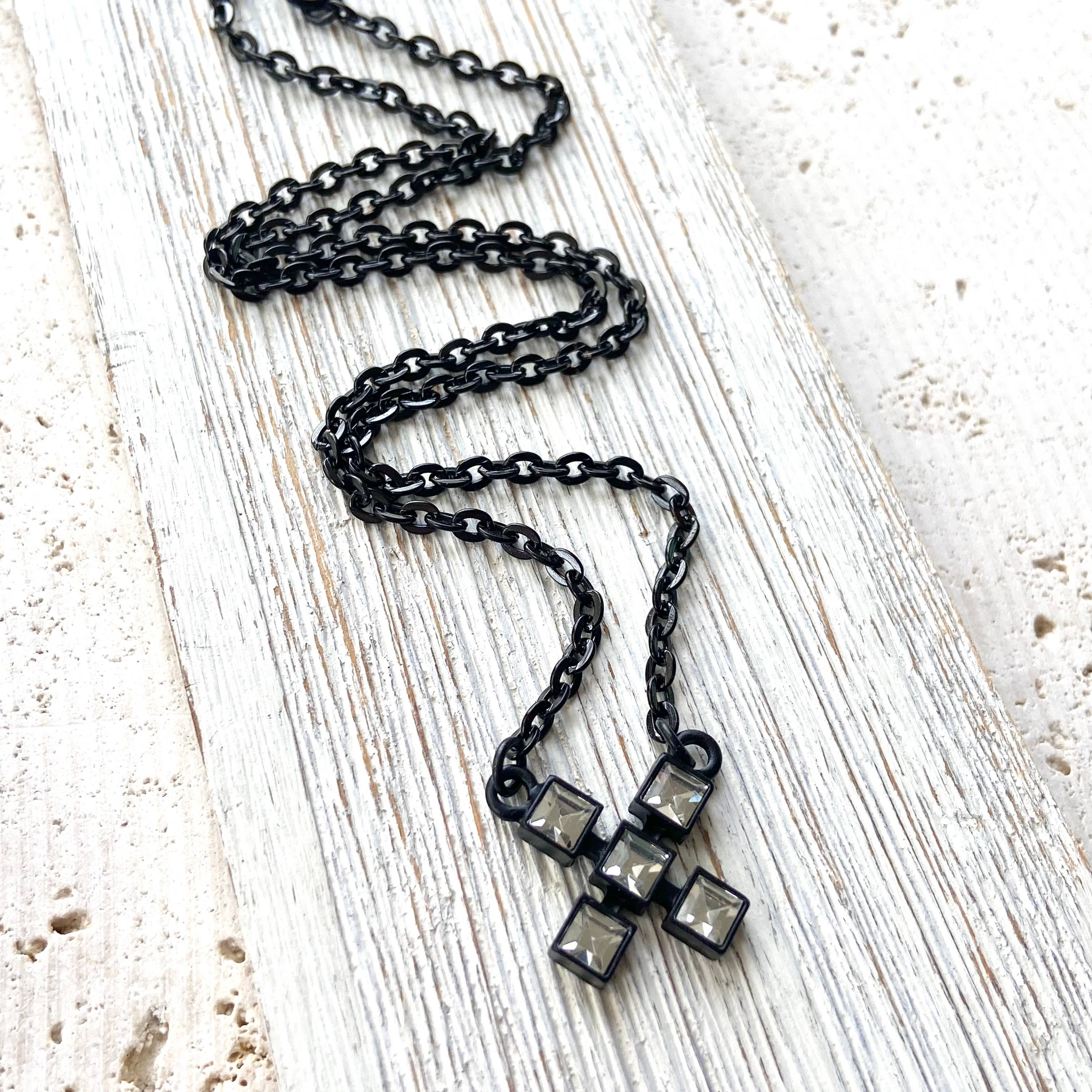 VB&CO Designs Handmade Jewelry - Wholesale Pendant/Charm Necklace - Matte black X kiss crystal necklace 1
