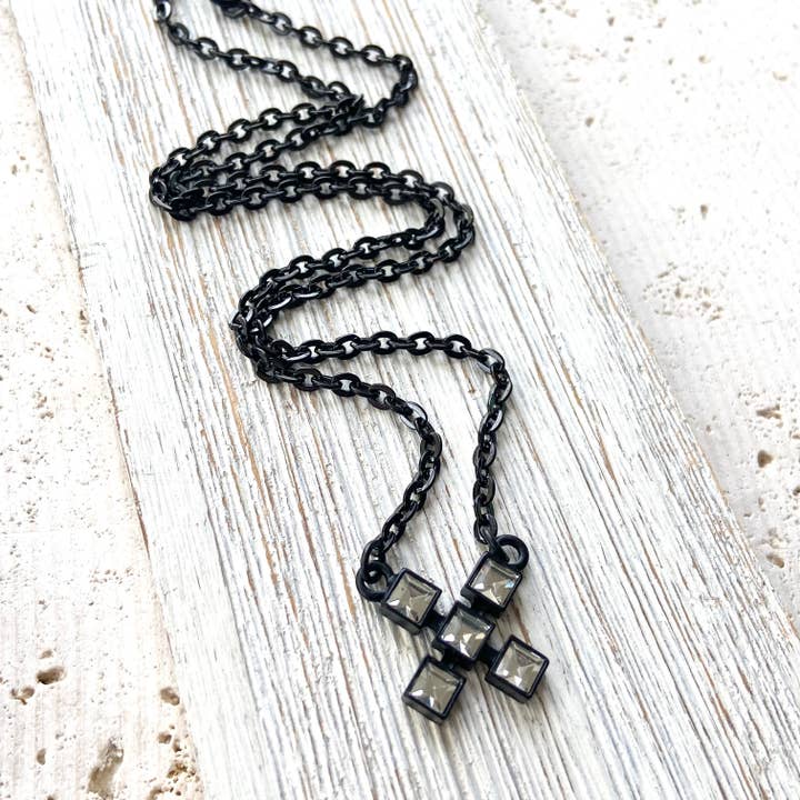 VB&CO Designs Handmade Jewelry - Wholesale Pendant/Charm Necklace - Matte black X kiss crystal necklace 1