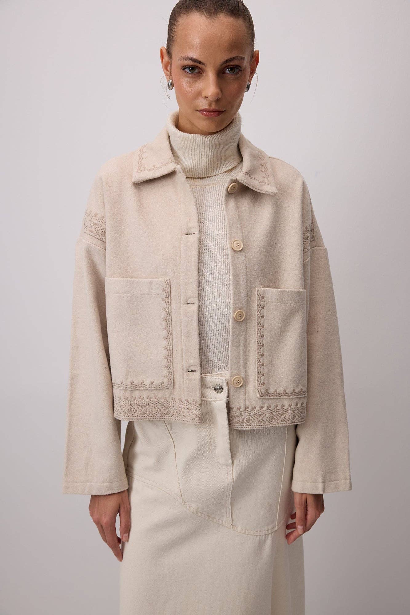 Stone EMBROIDERED CACHET SHORT JACKET for wholesale on Faire3