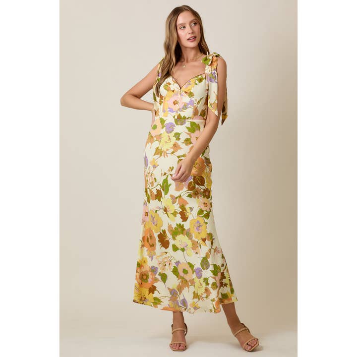 SKYLAR ROSE - Wholesale Dress - Women's - Romantic Vintage Floral Summer Midi Dress with Tie Straps
