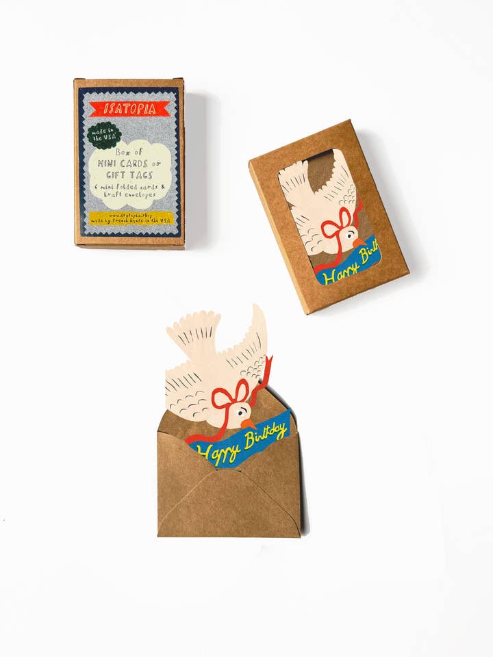 Happy Birthday Bird mini kort - æske med 6 stk. for engroshandel hos Isatopia