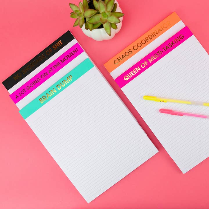 Chez Gagné - Wholesale Notepad - Chaos Coordinator - Large Memo Lined Notepad - Neon Orange - 65 perforated pages - 10x86