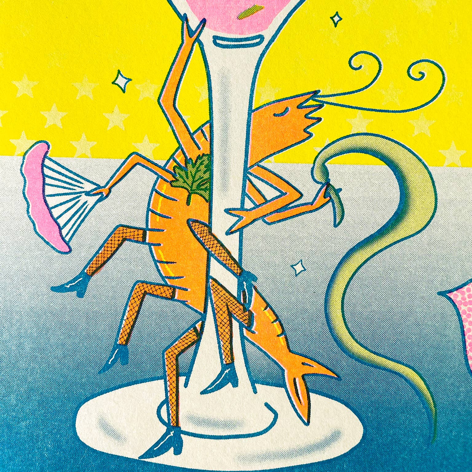 Tamiko Sidore Studio - Wholesale Art Print - Pink Prawny Club - Risograph Print1