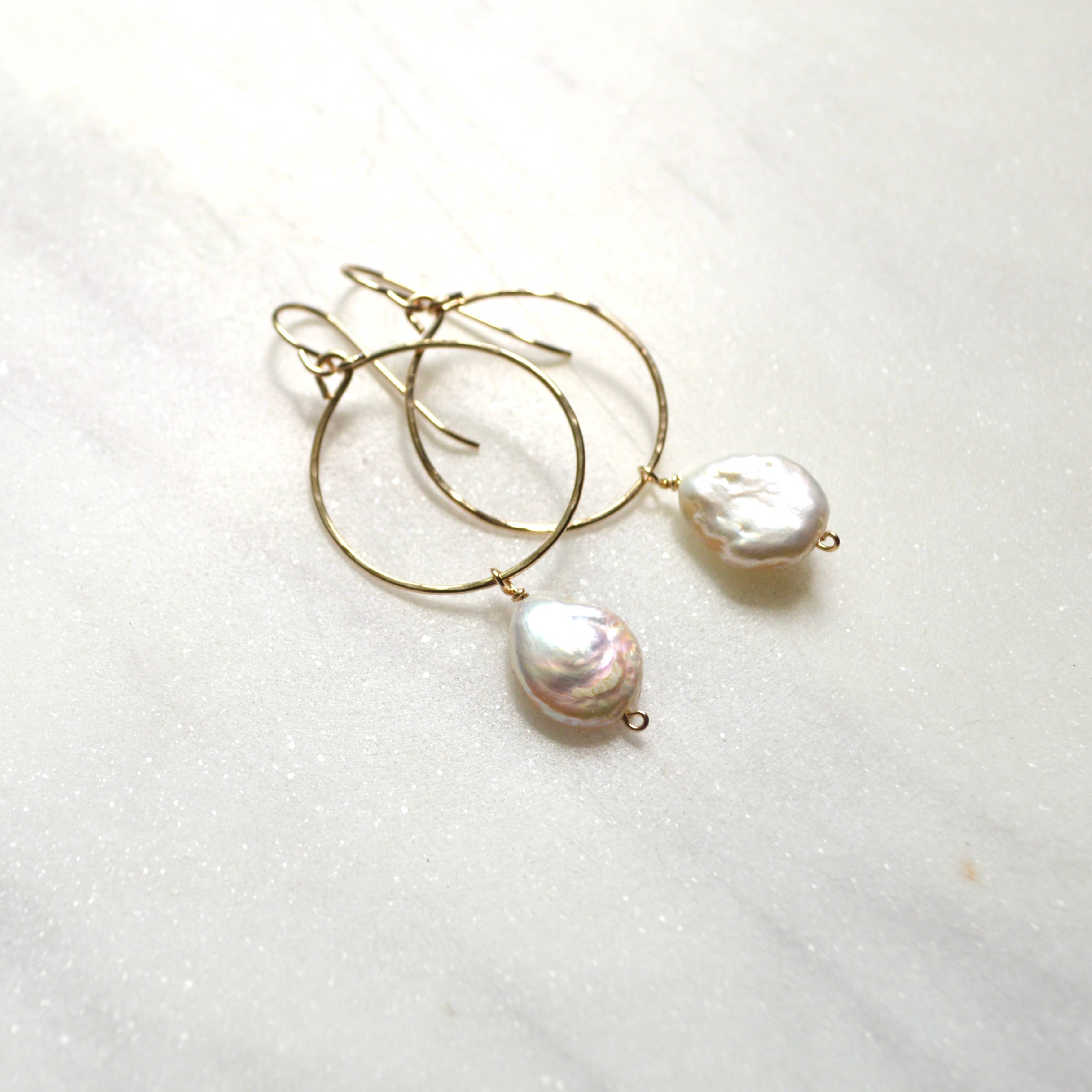 Salty But Sweet - Wholesale Dangle Earrings - Cream Freshwater Pearl Hoops6
