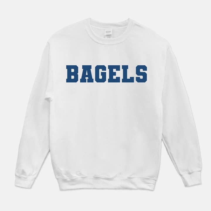 Sweatshirt unisexe à col rond pour adulte Bagels bleu pour la vente par Love Always, Audrey
