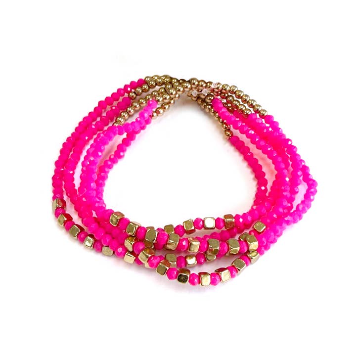 Neon Multi Line Beaded Stackable Boho Stretch Bracelet for wholesale by StarryNYC