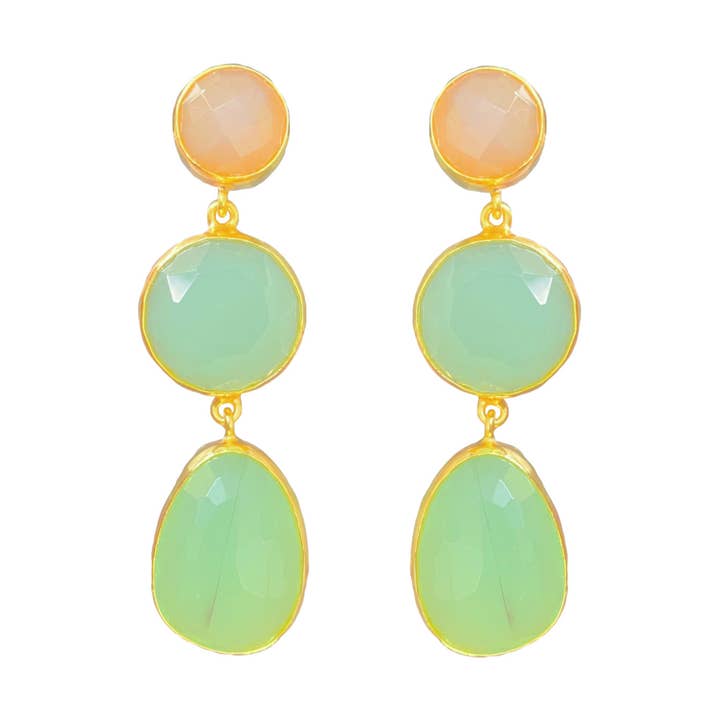 Aqua and rose quartz three line drops for wholesale by Meshca