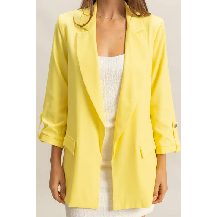 HYFVE - Wholesale Blazer - Women's - HF25A266-Roll-Up Three Quarter Sleeve Open Blazer