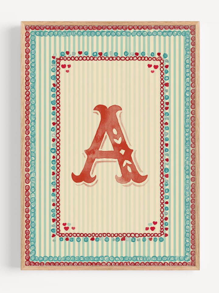 Impression Vintage Personnalisée Initiale pour Chambre d'Enfant I152 pour la vente par Peardrop Prints