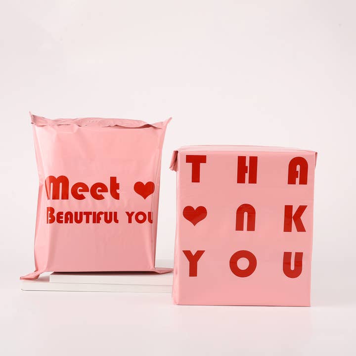 ByHome - Wholesale Envelopes - 100pcs, 2 sizes Pink Thank You poly Mailing shipping Bag
