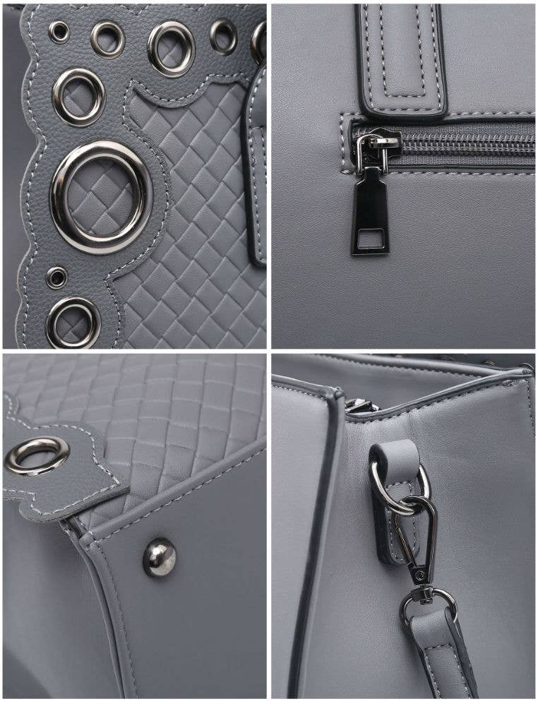 Papaya Fashion Ltd - Wholesale Top Handle Bag - Women's - 82230-3 Handbag with metal rings along the edge of bag9