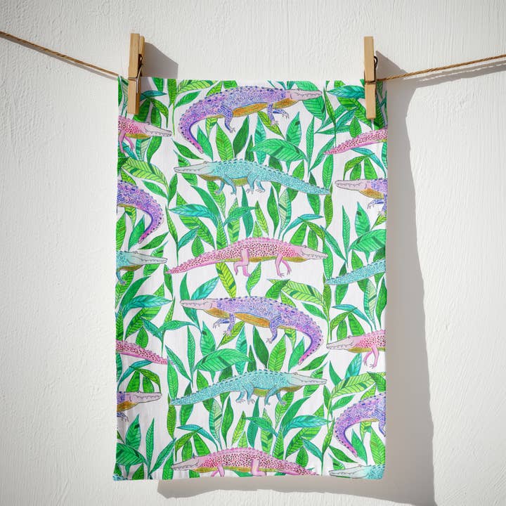 Tea Towel - Gators (white) for wholesale by Natalie V. Mason