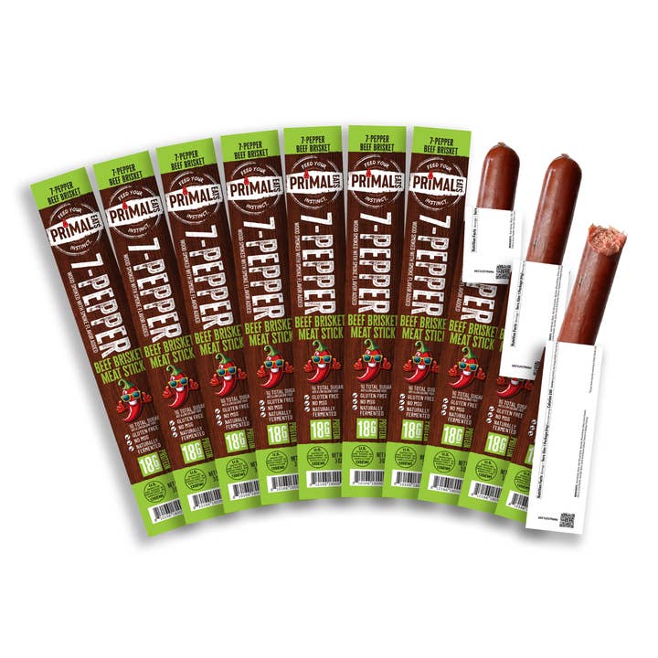 Primal Eats 7-Pepper Brisket Stick 20ct for wholesale by Primal Eats