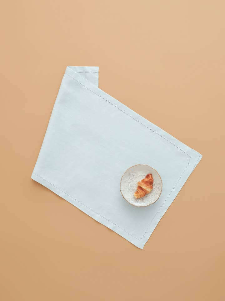 Hemstitch Border Table Runner-Duck Egg/ Seafoam for wholesale by Terrakotta Home